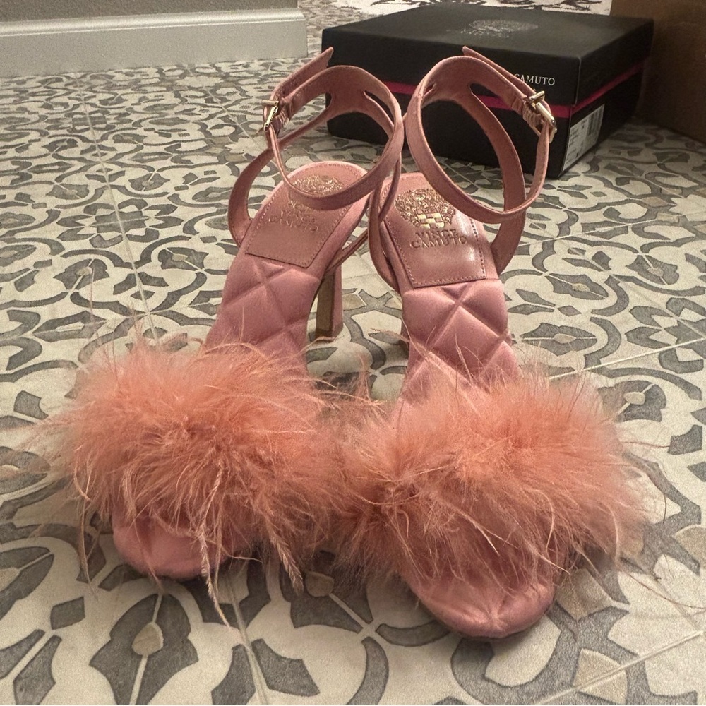 Vince Camuto | Blush “Penely” Feather Ankle-Strap Heels | Size 7 - Picture 13 of 16